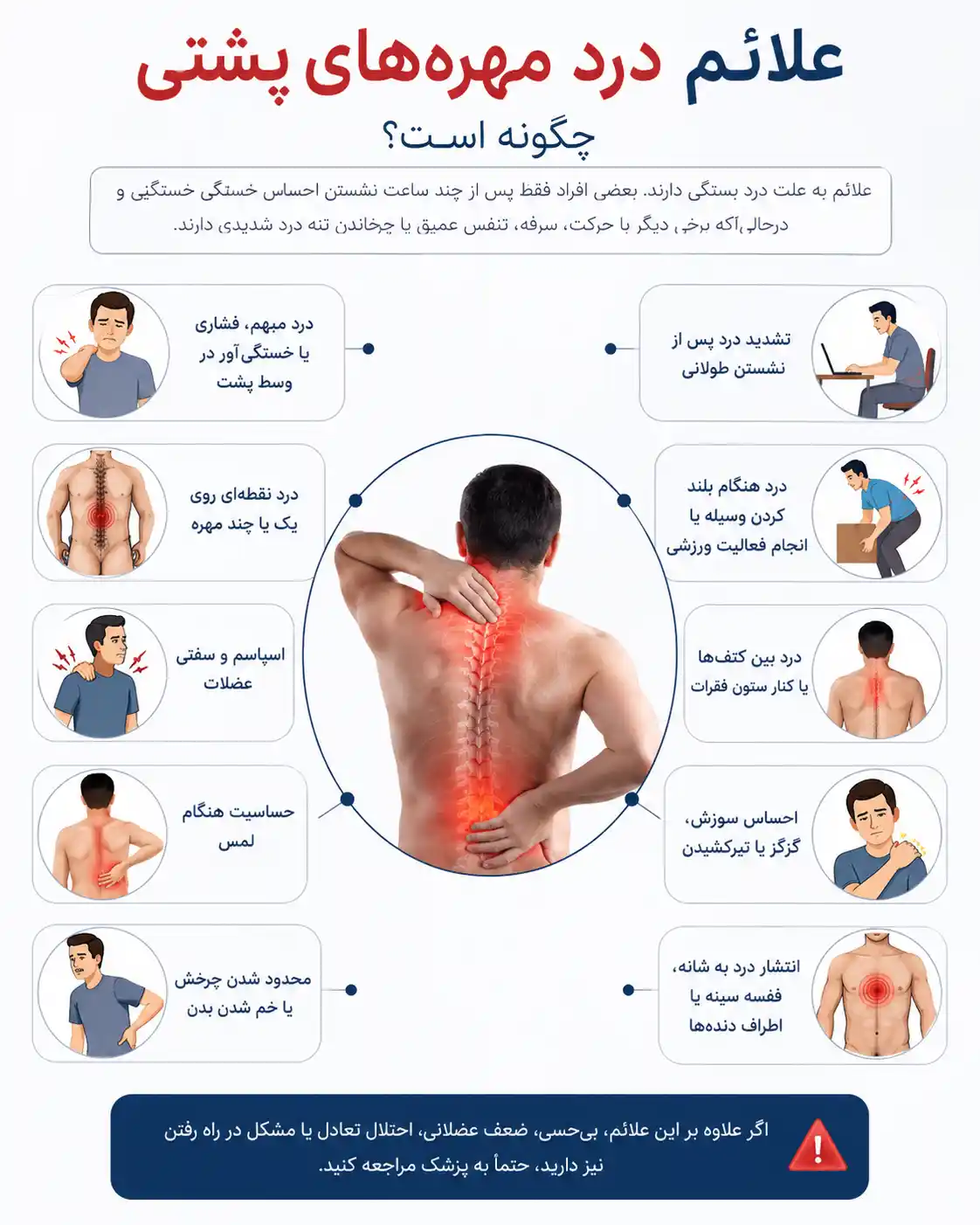 علائم درد مهره‌های پشتی چگونه است؟