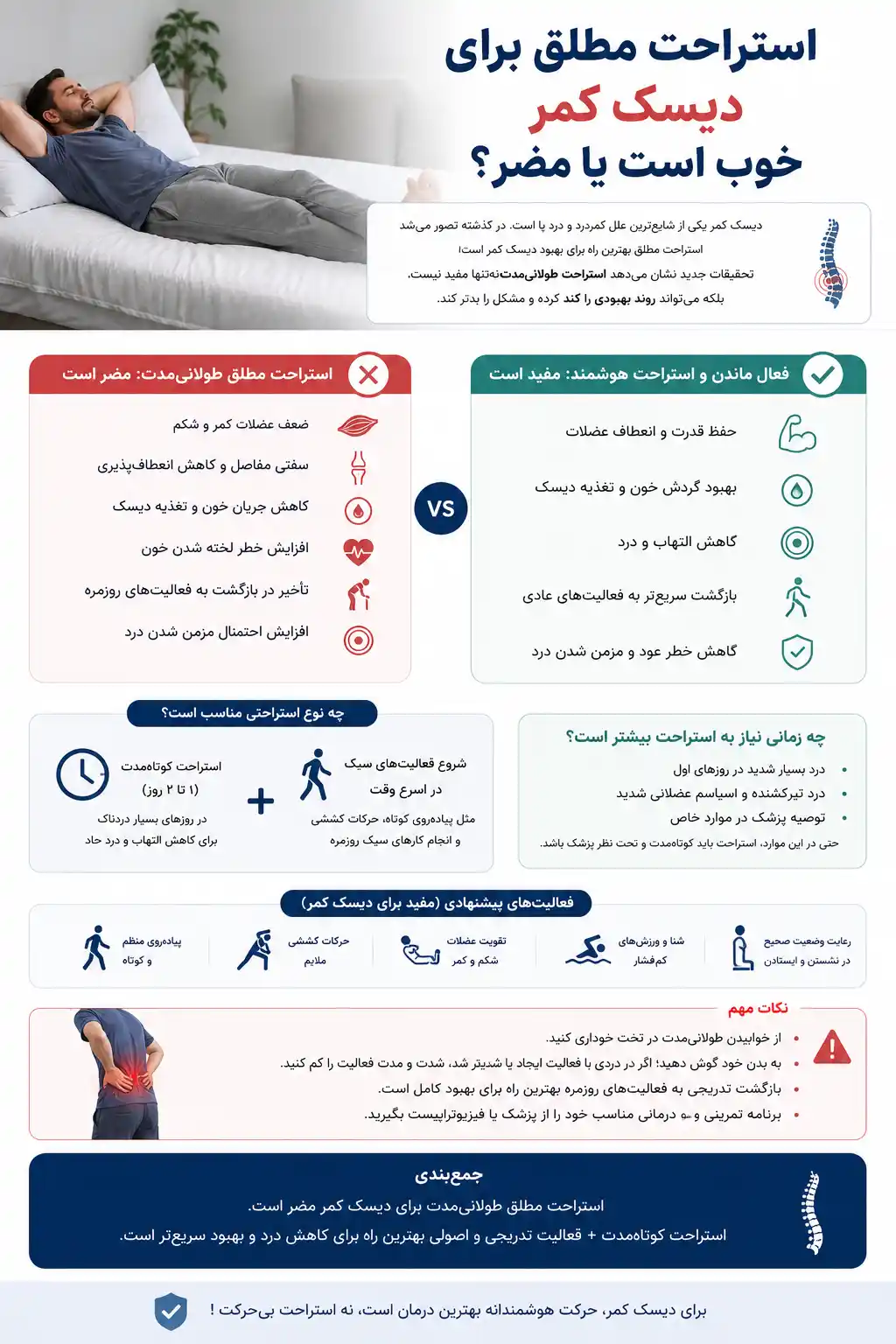  استراحت مطلق برای دیسک کمر خوب است یا مضر؟